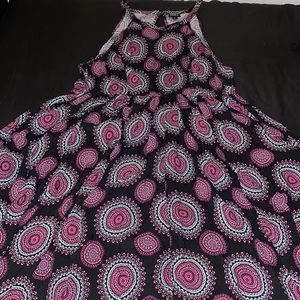 Sleeveless high-neck high-low swing dress